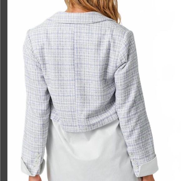 Mystree Women’s medium 2fer mixed blazer blue/gray & white mixed plaid pattern - Picture 3 of 8